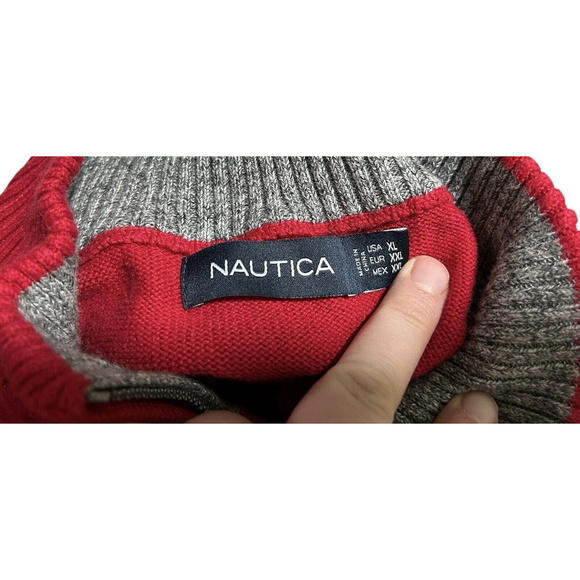 Nautica Sweater Mens XL Quarter Zip Red Pullover Long Sleeve Knit - Picture 3 of 5
